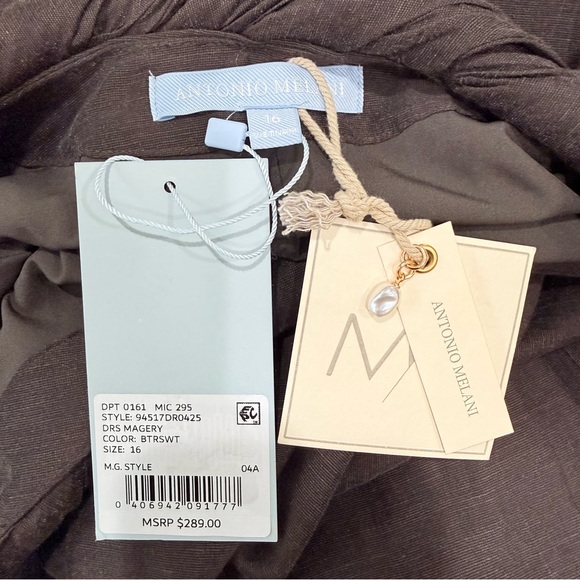 Antonio Melani M.G. Style Margery Brown Linen Blend Scoop Neck A-Line Maxi Dress - Picture 14 of 16